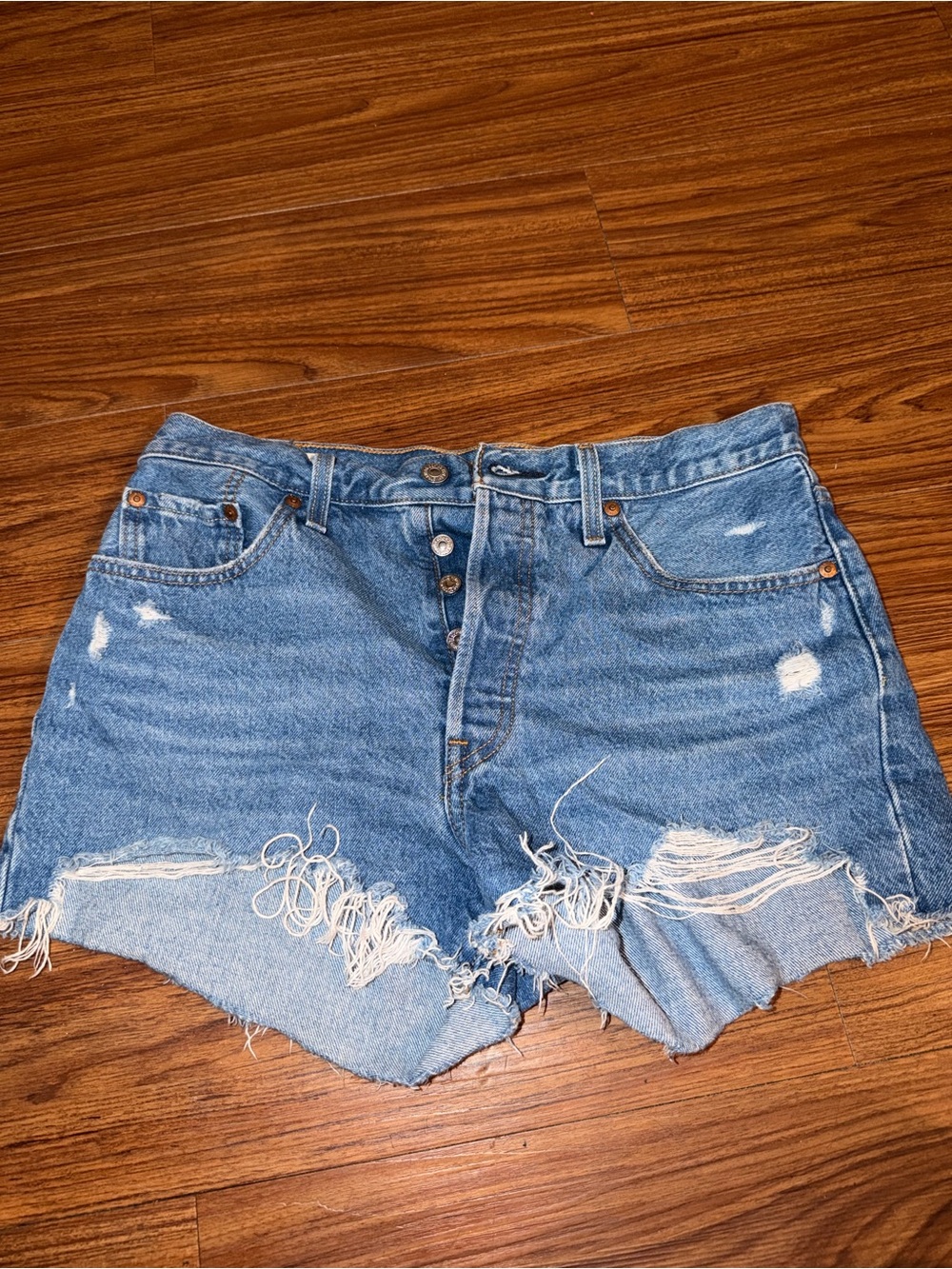 Levi's Light Blue Ripped High-Rise Denim Shorts